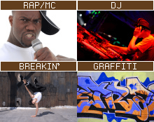 RAP/MC,DJ,BRAKIN,GRAFFITI